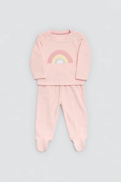 Conjunto bebé/ Pijama Manga Larga Rosa Rainbowland