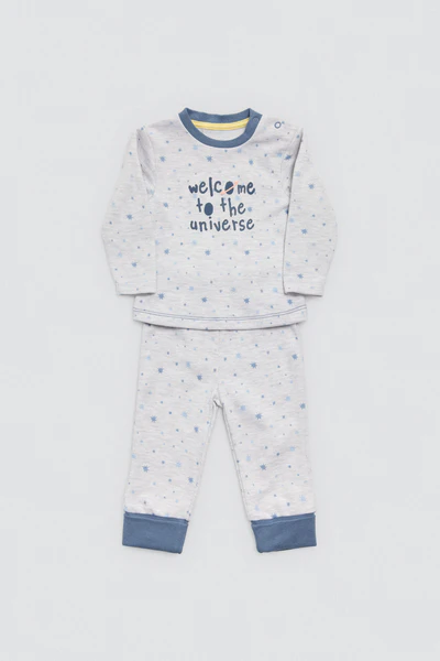 Conjunto/ Pijama Bebé Manga Larga Baby Cosmos Gris-Azul