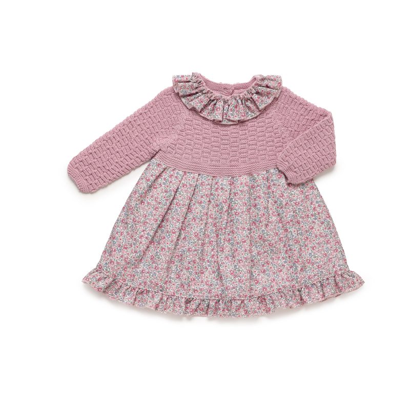 Vestido Cuerpo Punto Cuadritos Flores