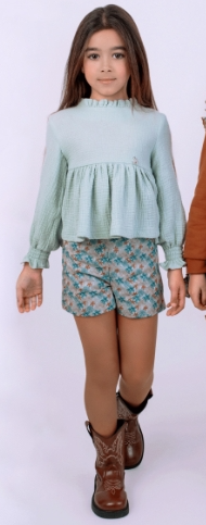 Conjunto 2 Piezas Short Verde Menta Niña